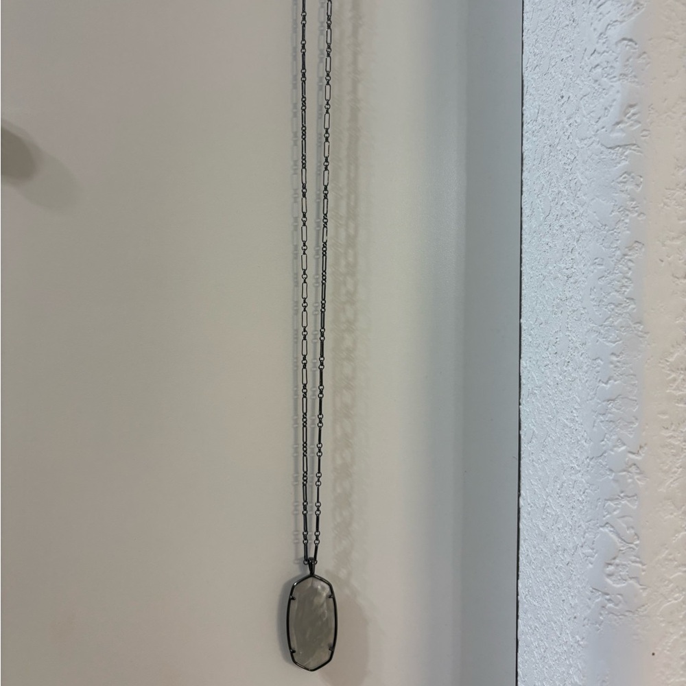 Kendra Scott Long Gun Metal
Necklace with Opal Stone